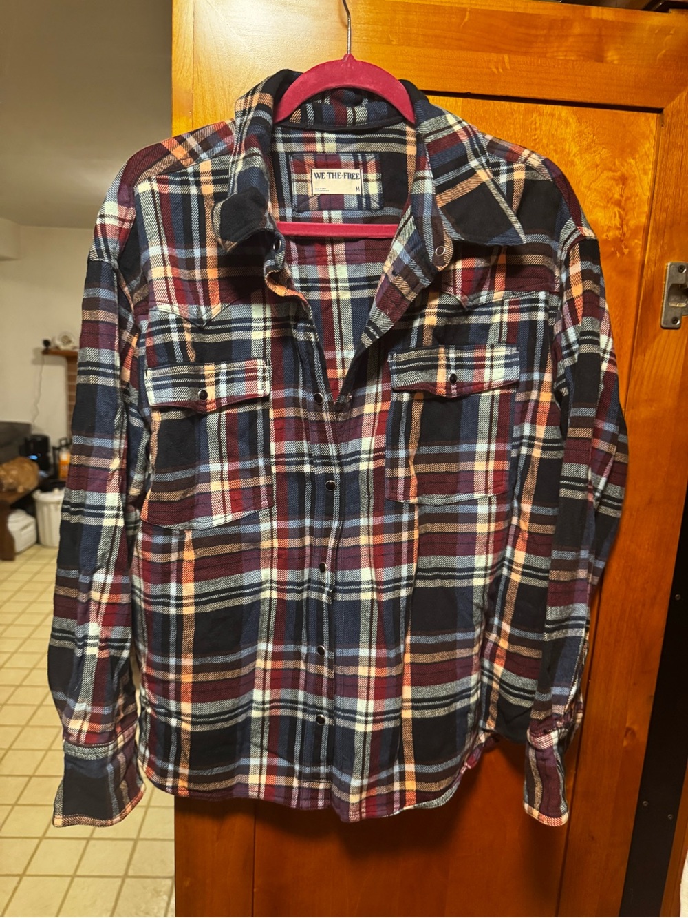 Free People Plaid Flannel Button Down Top